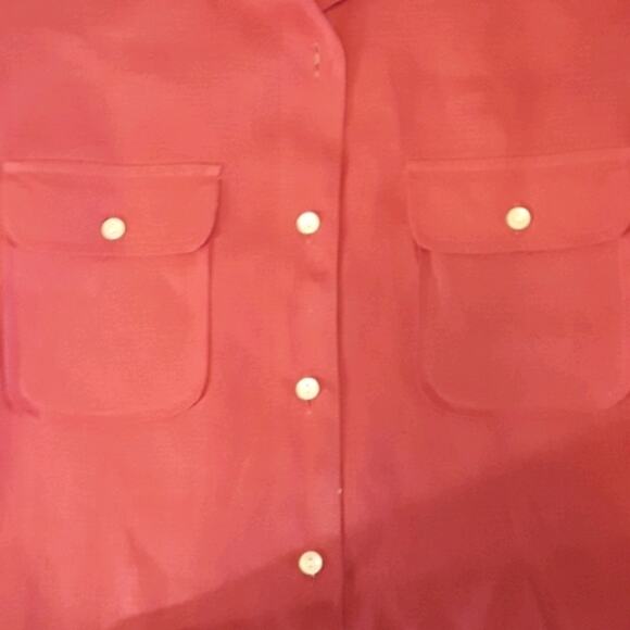 Women Sz 10 Red 100% Irish Linen Fairy Long Sleeve Button Up Pockets Talbots Top - Picture 10 of 10